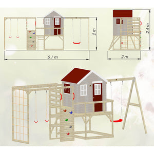 Wooden Playhouse - My Lodge with swing and gym