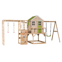 Load image into Gallery viewer, Wooden Playhouse - My Lodge with swing and gym
