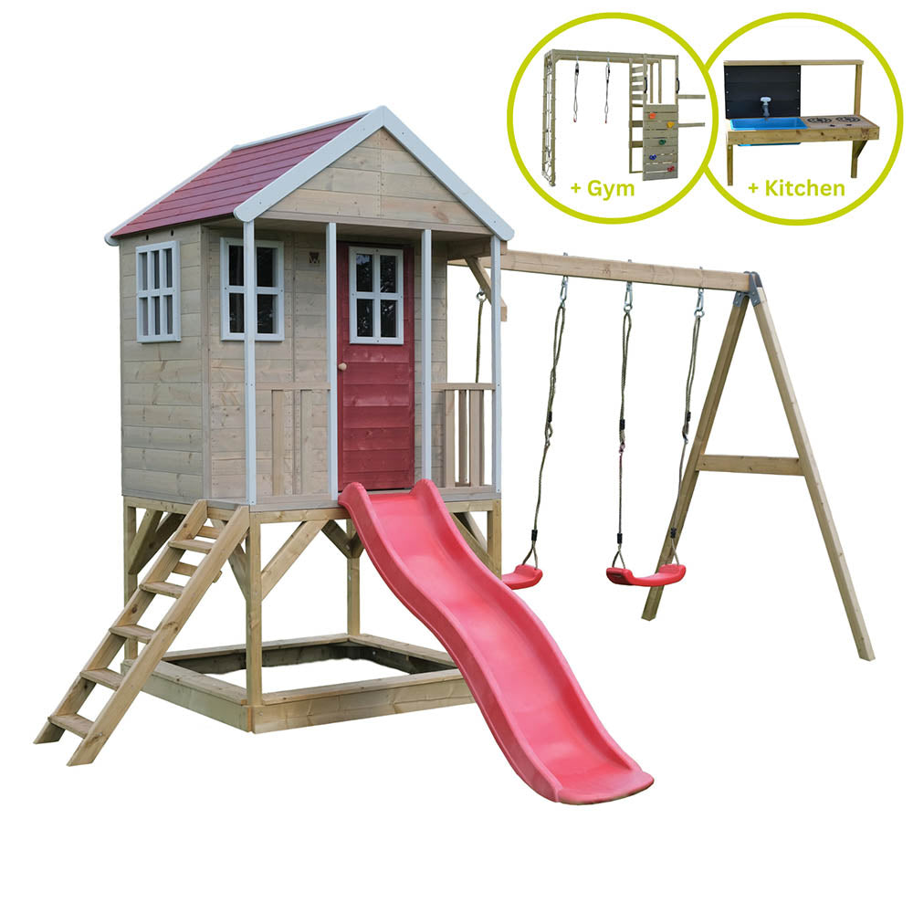 Garden Playground - Nordic Adventure House with double swing, slide, gym and kitchen