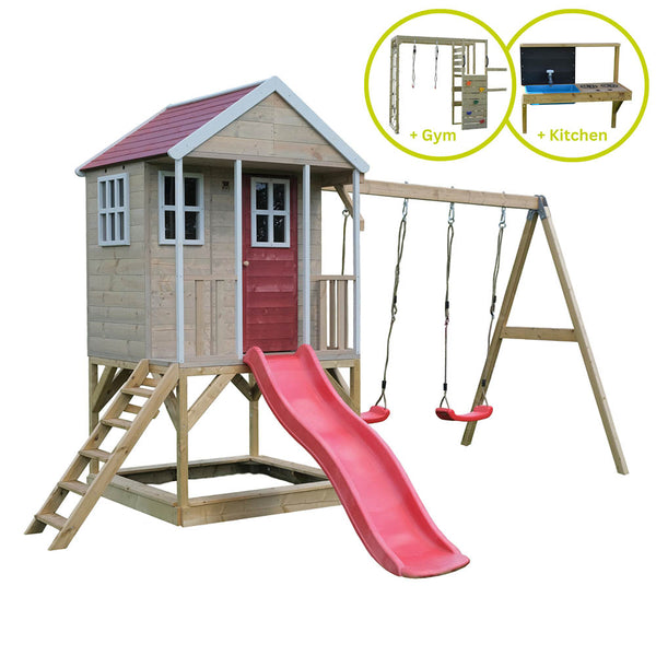 Garden Playground - Nordic Adventure House with double swing, slide, gym and kitchen