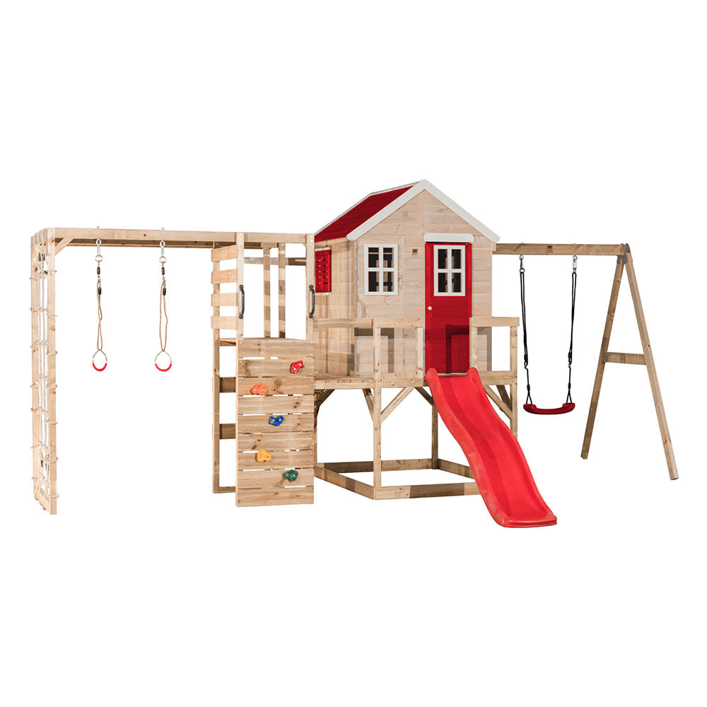 Parc infantil per a jardí My Lodge amb gronxador, tobogan i gimnàs