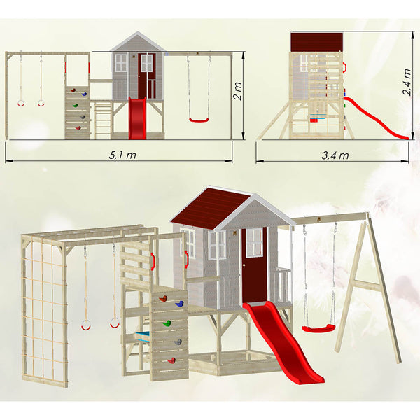 Parc Infantil per a Jardí Nordic Adventure House amb Gronxador, Tobogan, Gimnàs i Cuina