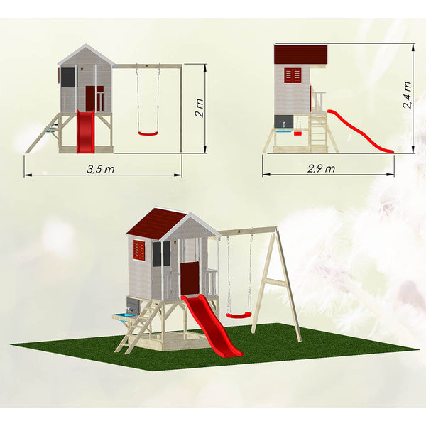 Parc Infantil per a Jardí Summer Adventure House amb Tobogan, Gronxador i Cuina