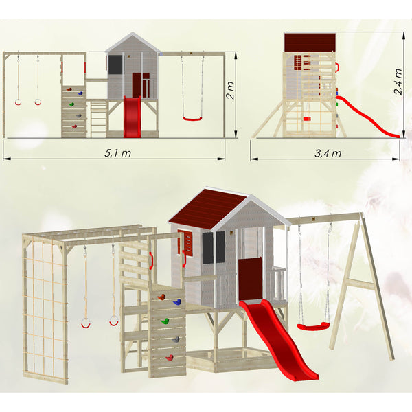 Parc infantil per a Jardí Summer Adventure House amb Tobogan, Gronxador i Gimnàs