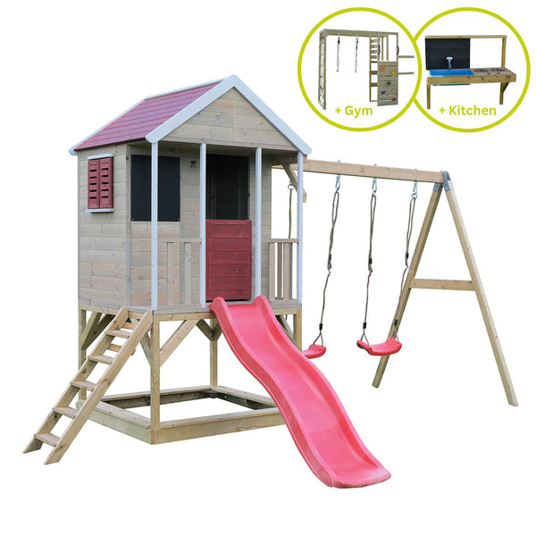 Garden Playground - Summer Adventure with double swing, slide, gym and kitchen