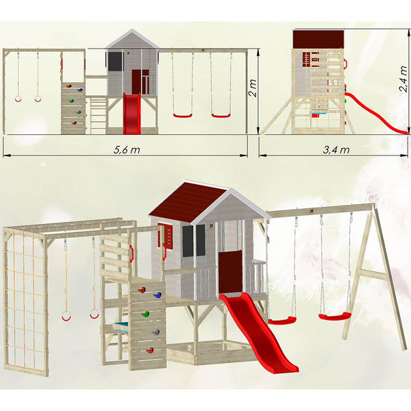 Garden Playground - Summer Adventure with double swing, slide, gym and kitchen