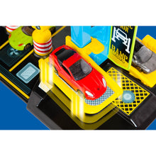 Load image into Gallery viewer, 4-storey toy car park with tracks and 5 cars
