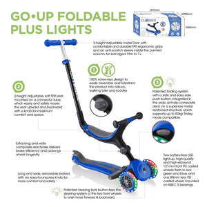 Patinete con asiento 3 en 1 con luces Go Up Foldable Plus - Azul