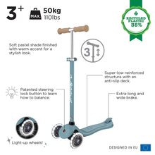 Cargar imagen en el visor de la galería, Patinete infantil Globber Primo Lights Signature Azul Ceniza con ruedas LED
