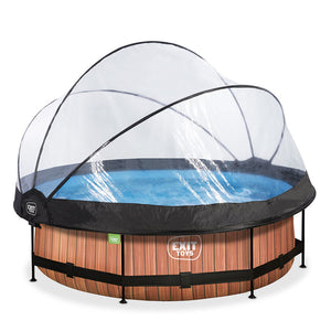 EXIT Wood swimming pool 305x76 with filter pump and dome - Brown