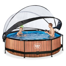 Load image into Gallery viewer, EXIT Wood swimming pool 305x76 with filter pump and dome - Brown
