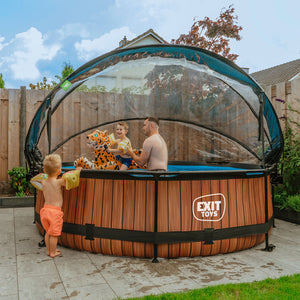 EXIT Wood swimming pool 305x76 with filter pump and dome - Brown