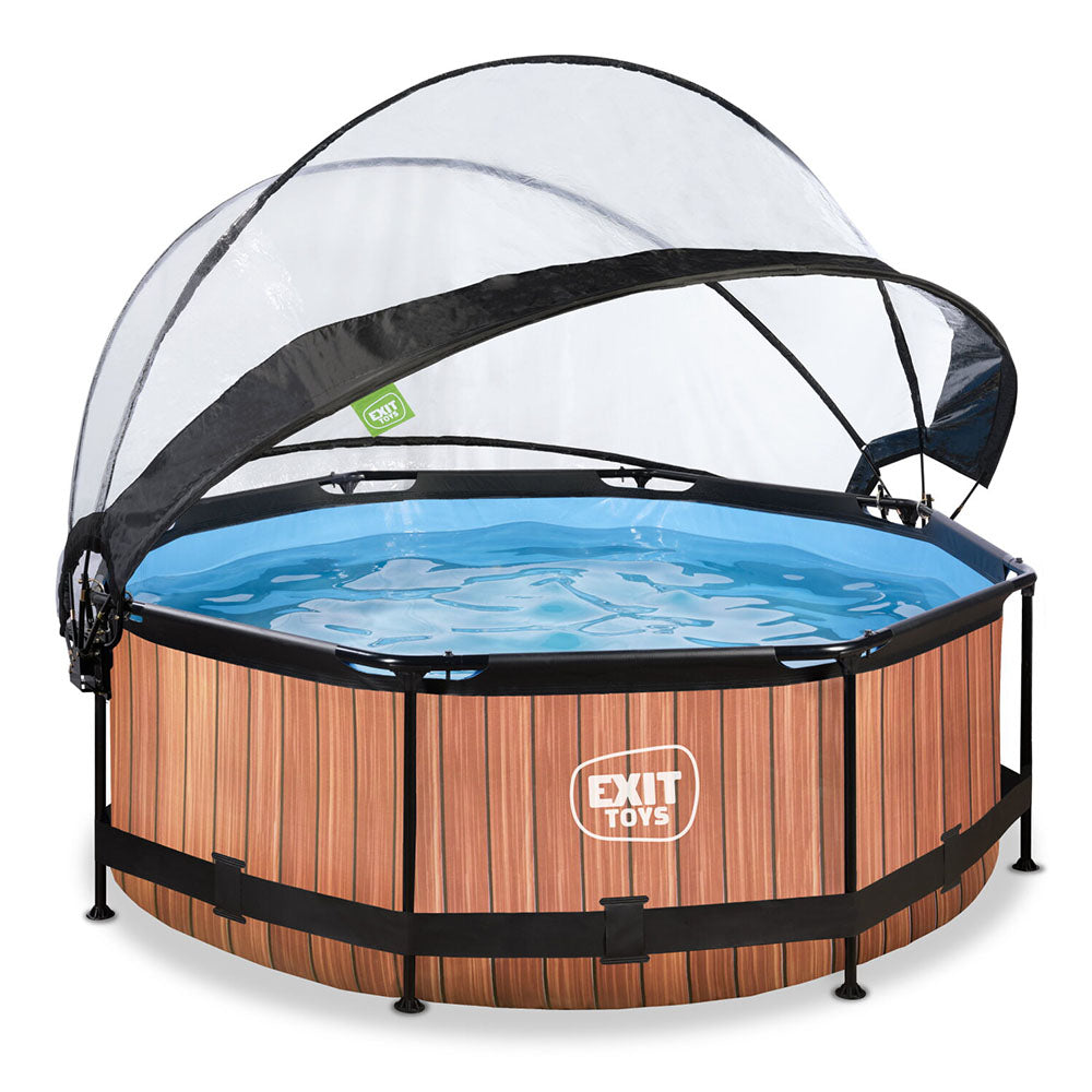 EXIT Wood swimming pool 244x76 with filter pump and dome - Brown