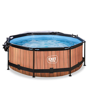 EXIT Wood swimming pool 244x76 with filter pump and dome - Brown