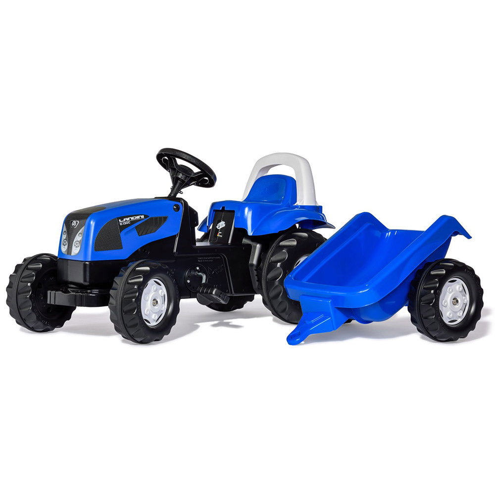 Tractor con pedales Rolly Kid Landini con remolque - azul