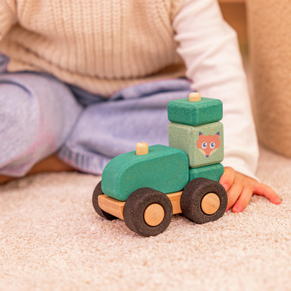 Korko cork and wood toy tractor