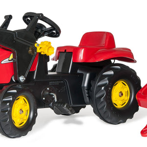 Tractor de pedales Rolly Kid con pala y remolque rojo