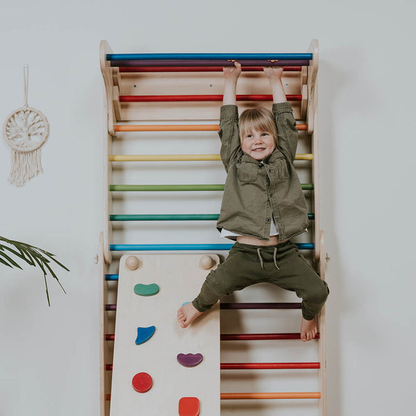 Pikler Triangle + Swedish Wall 2 in 1 + Ramp - Rainbow