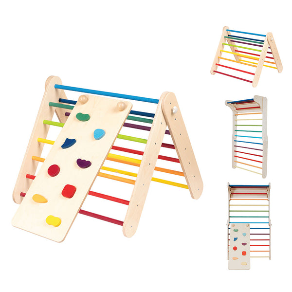 Pikler Triangle + Swedish Wall 2 in 1 + Ramp - Rainbow