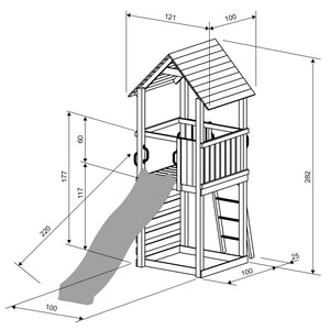 Tobogán para jardín con casita de madera y escalera