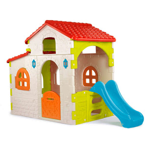 Casa de juguete para jardín con tobogán