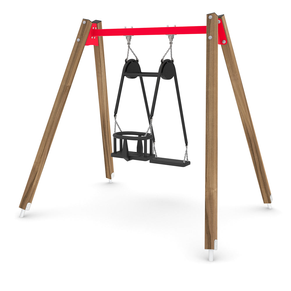 Wooden Duo baby swing for public use