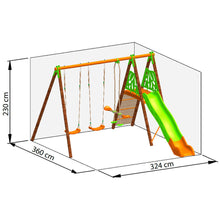 Load image into Gallery viewer, Churro garden swing with climbing wall and seesaw
