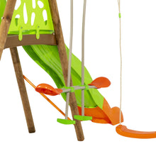 Load image into Gallery viewer, Churro garden swing with climbing wall and seesaw
