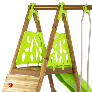 Churro garden swing with climbing wall and seesaw