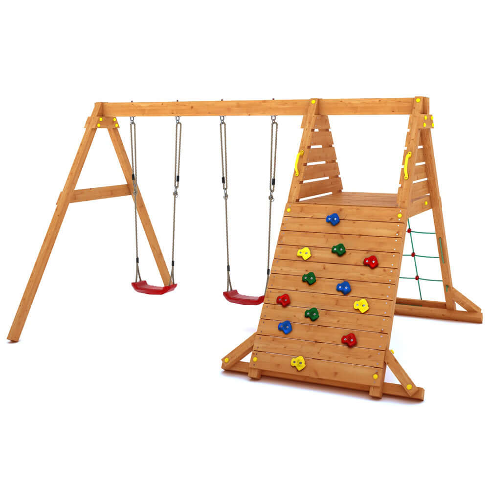 Double swing Spider climbing wall Teak color
