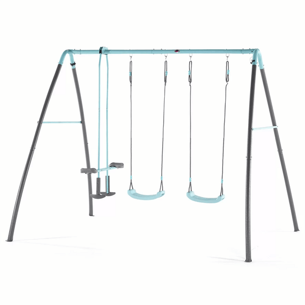 Triple garden swing with seesaw and water spray