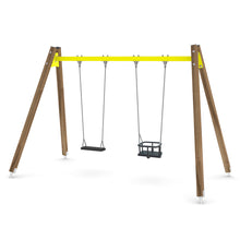 Load image into Gallery viewer, Wooden double mixed swing for public use
