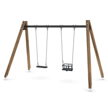 Load image into Gallery viewer, Wooden double mixed swing for public use
