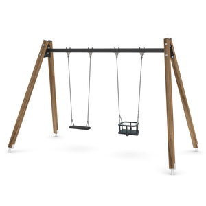 Wooden double mixed swing for public use