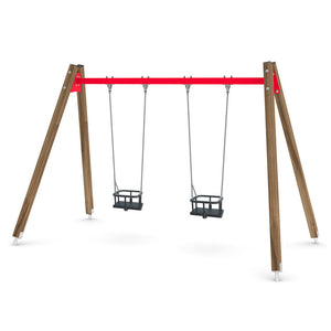 Wooden Baby double swing for public use
