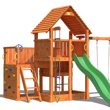 Load image into Gallery viewer, Big Leader Teak color playground with climbing wall
