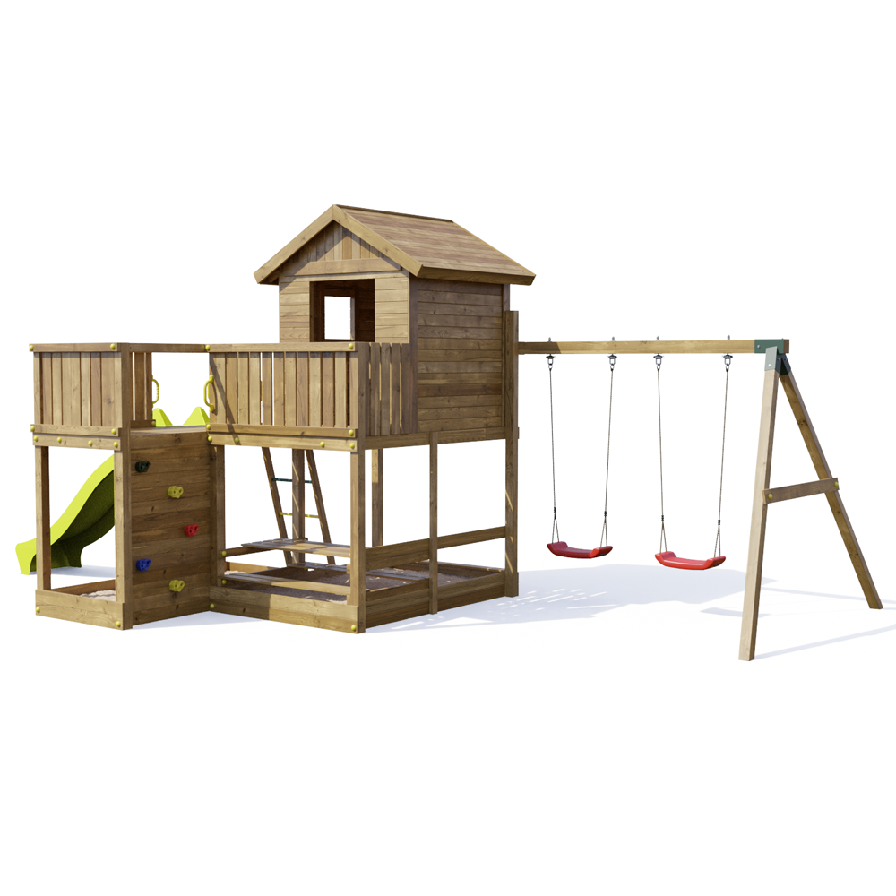 Casitas de madera con tobogan - Juegoyjardin