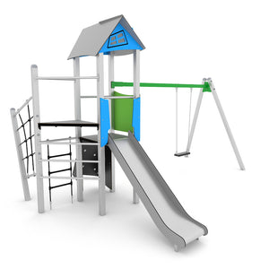 Steel Plus 1 Playground with swing and slide for public use