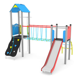 Steel 3 Playground with bridge and slide for public use