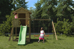 Galaxy S climbing frame with swing, wooden house and slide