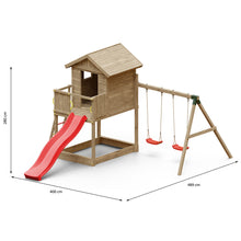 Load image into Gallery viewer, Galaxy S climbing frame with swing, wooden house and slide
