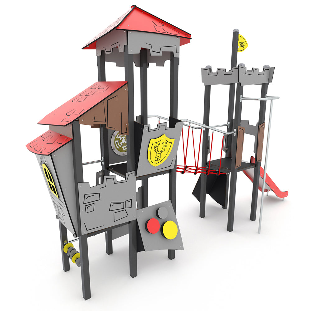 Castillo 2 towers playground with ropes bridge for public use