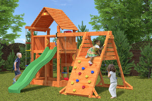 Big Leader Spider Teak color playground with climbing wall
