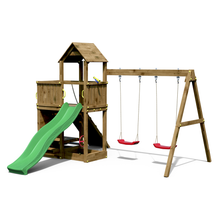 Load image into Gallery viewer, Floppi Brown colour playground with double swing and picnic table
