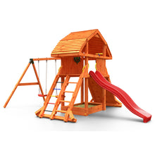 Load image into Gallery viewer, Giant Move Teak colour climbing frame with extra-large house, swings, climbing wall and large slide
