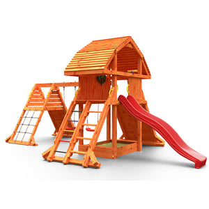 Parc infantil Giant Spider 2 color Teca amb casa extra gran, gronxadors, sorral, xarxa, doble rocòdrom i gran tobogan