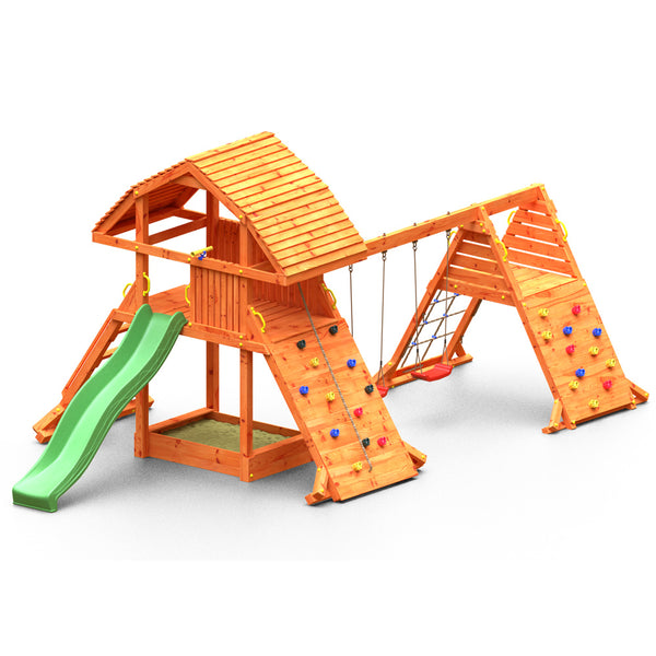 Parque infantil Giant Spider 2 color Teca extra grande con doble rocódromo