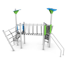 Load image into Gallery viewer, Steel Plus 2 Playground with ropes bridge and slide for public use
