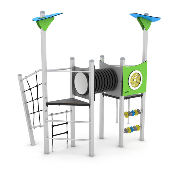 Steel Plus 3 Playground with tunnel and play panel for public use