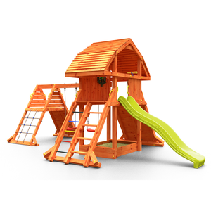 Parc infantil Giant Spider 2 color Teca amb casa extra gran, gronxadors, sorral, xarxa, doble rocòdrom i gran tobogan